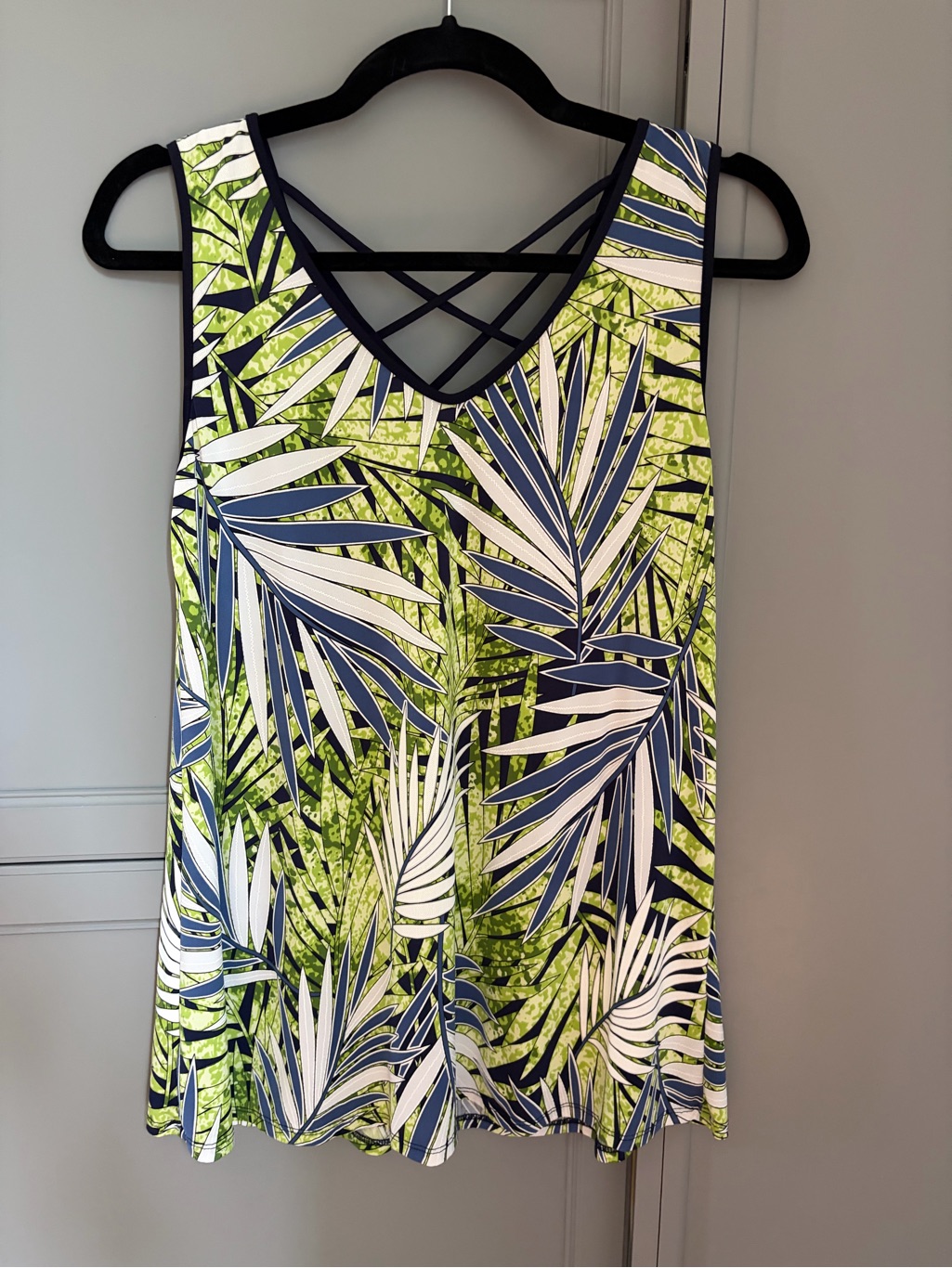 Agenda Crisscross Strap Tank  Lime Green  Navy